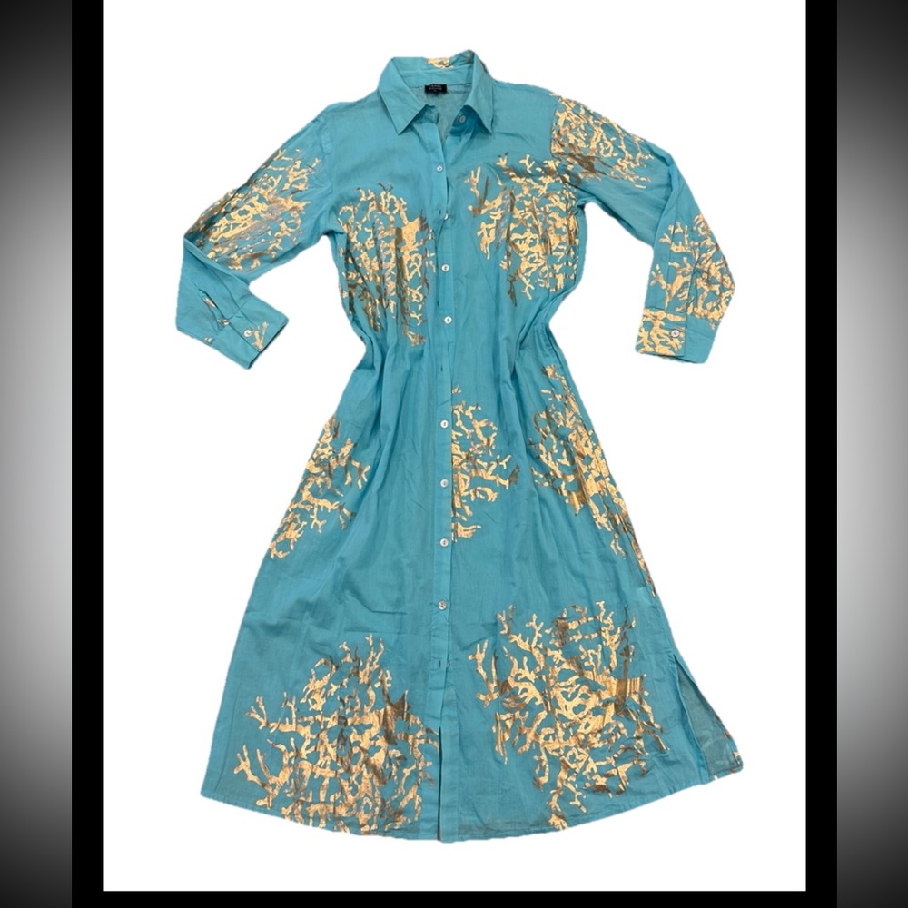 Terry Rouge L Blue Top Dress Beach Summer Pockets Tunic L Turquoises